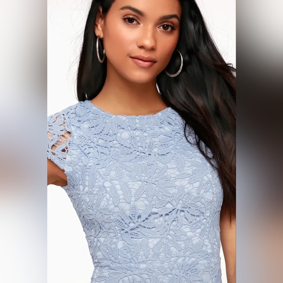 Lulus Right Sheer, Right Now Periwinkle Blue Lace Bodycon Dress M Wedding Party - Picture 4 of 9